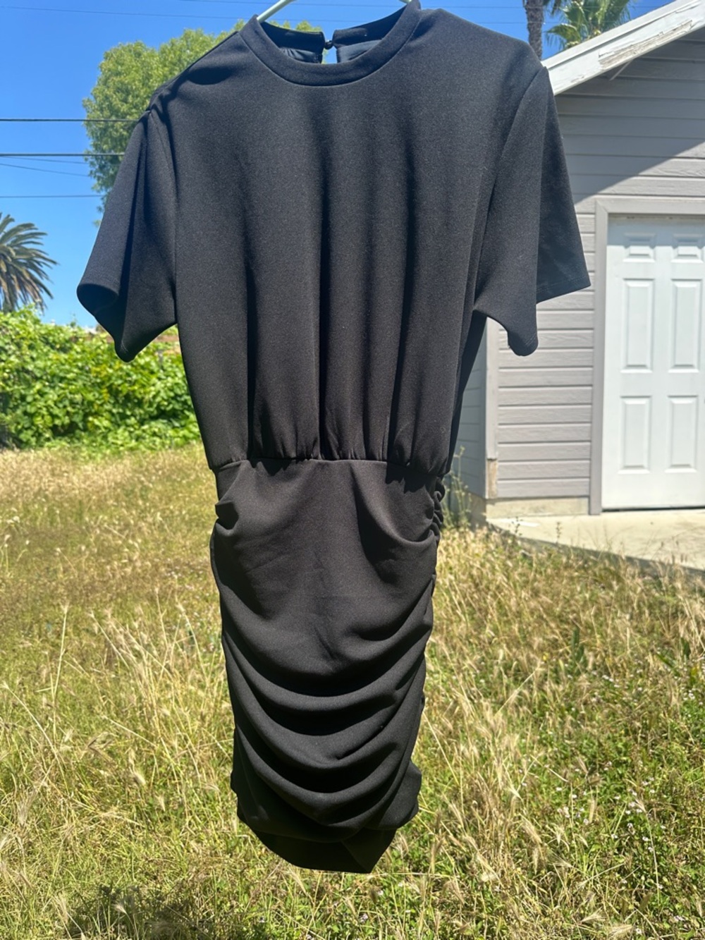 Abercrombie & Fitch Black Ruched Short-Sleeve Mini Dress